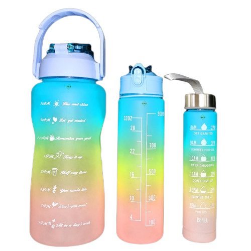3 Piece 3 Tone Motivational Water Bottle