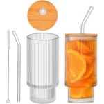 Mnm Box Deals | 2 Ribbed Glasses Bamboo Lid And Straw MnM Box Deals | 2 Ribbed Glasses Bamboo Lid and Straw