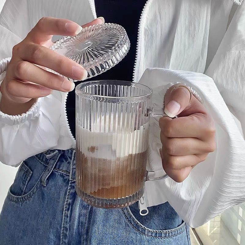 Mnm Box Deals | Set Of 2 Glass Mugs Striped With Lid Set of 2 Glass Mugs Striped with Lid - Image 3