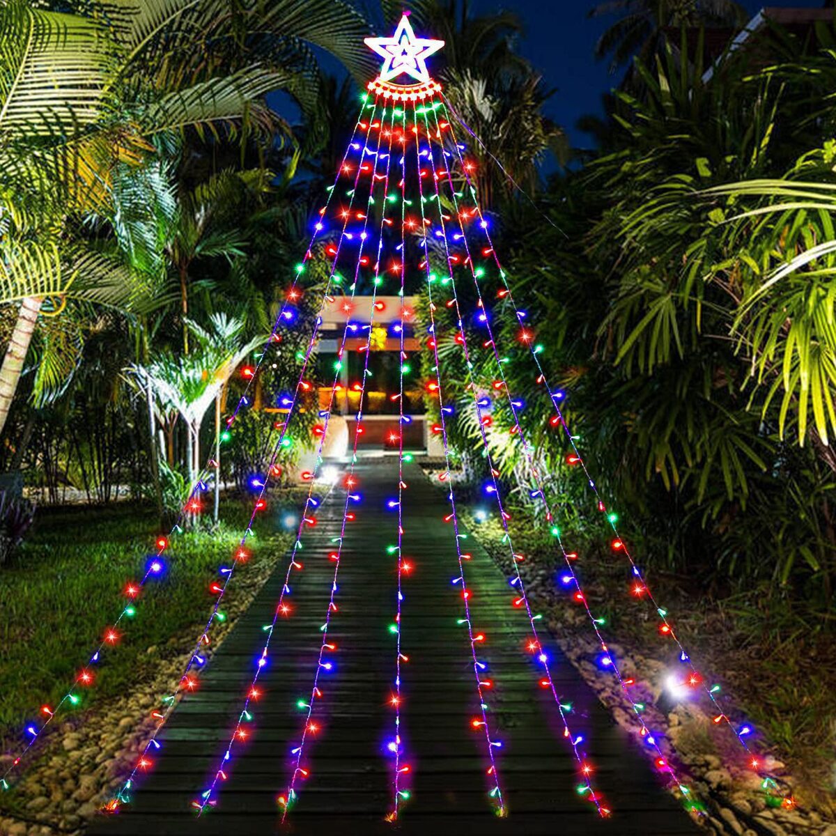 350 LED Waterfall String Lights – Christmas Tree Topper Star – 3.5m – IP55 Indoor/Outdoor – 8 Modes
