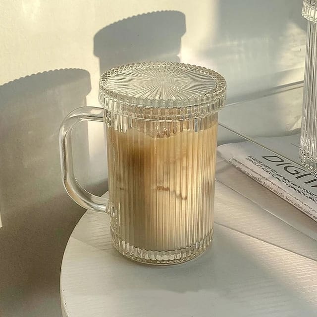 Mnm Box Deals | Set Of 2 Glass Mugs Striped With Lid Set of 2 Glass Mugs Striped with Lid - Image 5