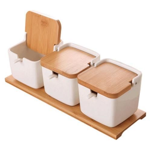 Mnm Box Deals | Ceramic Spice Rack With Bamboo Lids Ceramic Spice Rack with Bamboo Lids