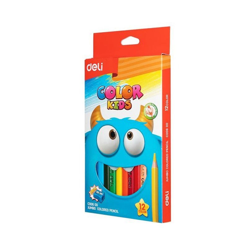 Deli Jumbo 12 Colored Pencil and Sharpener