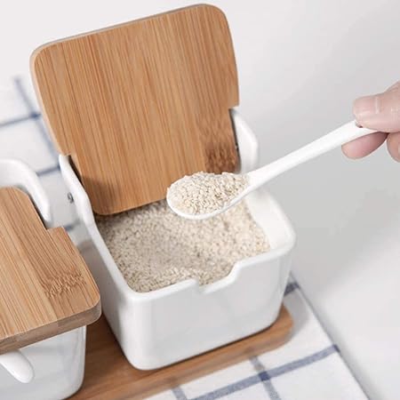 Mnm Box Deals | Ceramic Spice Rack With Bamboo Lids Ceramic Spice Rack with Bamboo Lids - Image 5