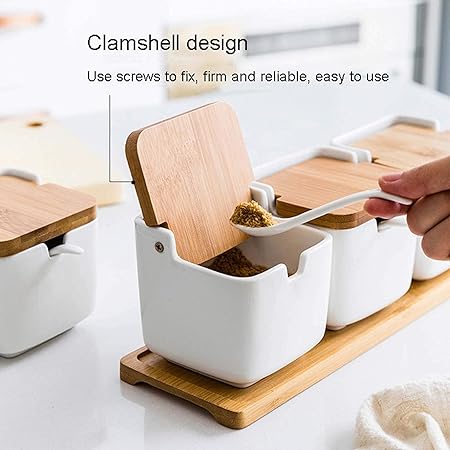 Mnm Box Deals | Ceramic Spice Rack With Bamboo Lids Ceramic Spice Rack with Bamboo Lids - Image 3