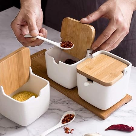 Mnm Box Deals | Ceramic Spice Rack With Bamboo Lids Ceramic Spice Rack with Bamboo Lids - Image 2