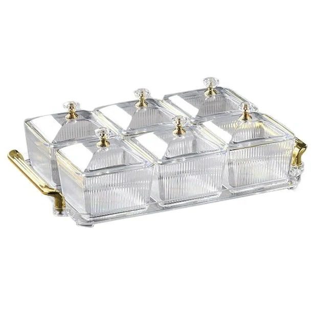 Acrylic Snack Storage Box with Tray 6 Division
