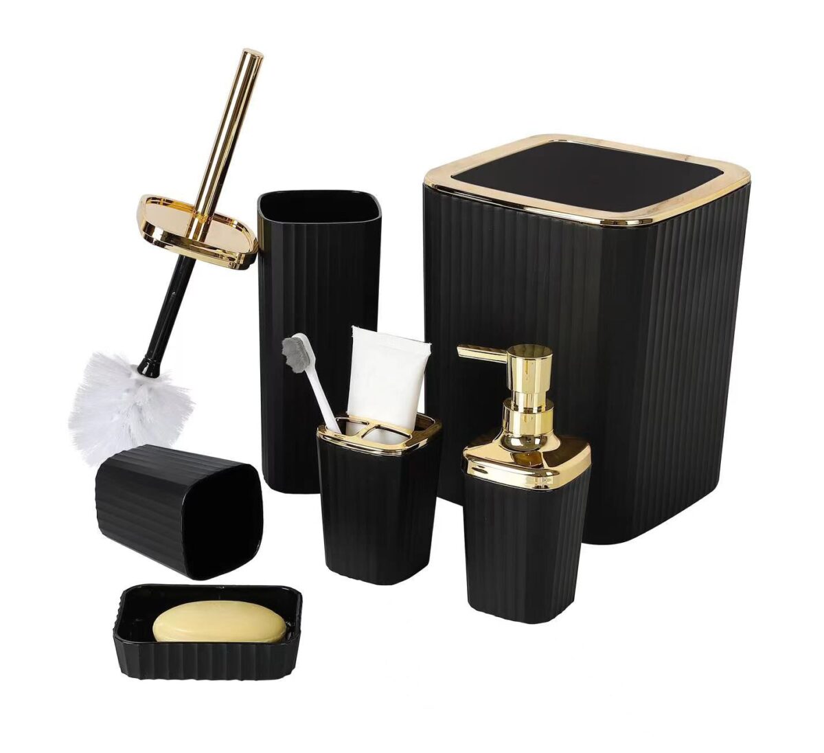 6 Piece Bathroom Set Gold Rim