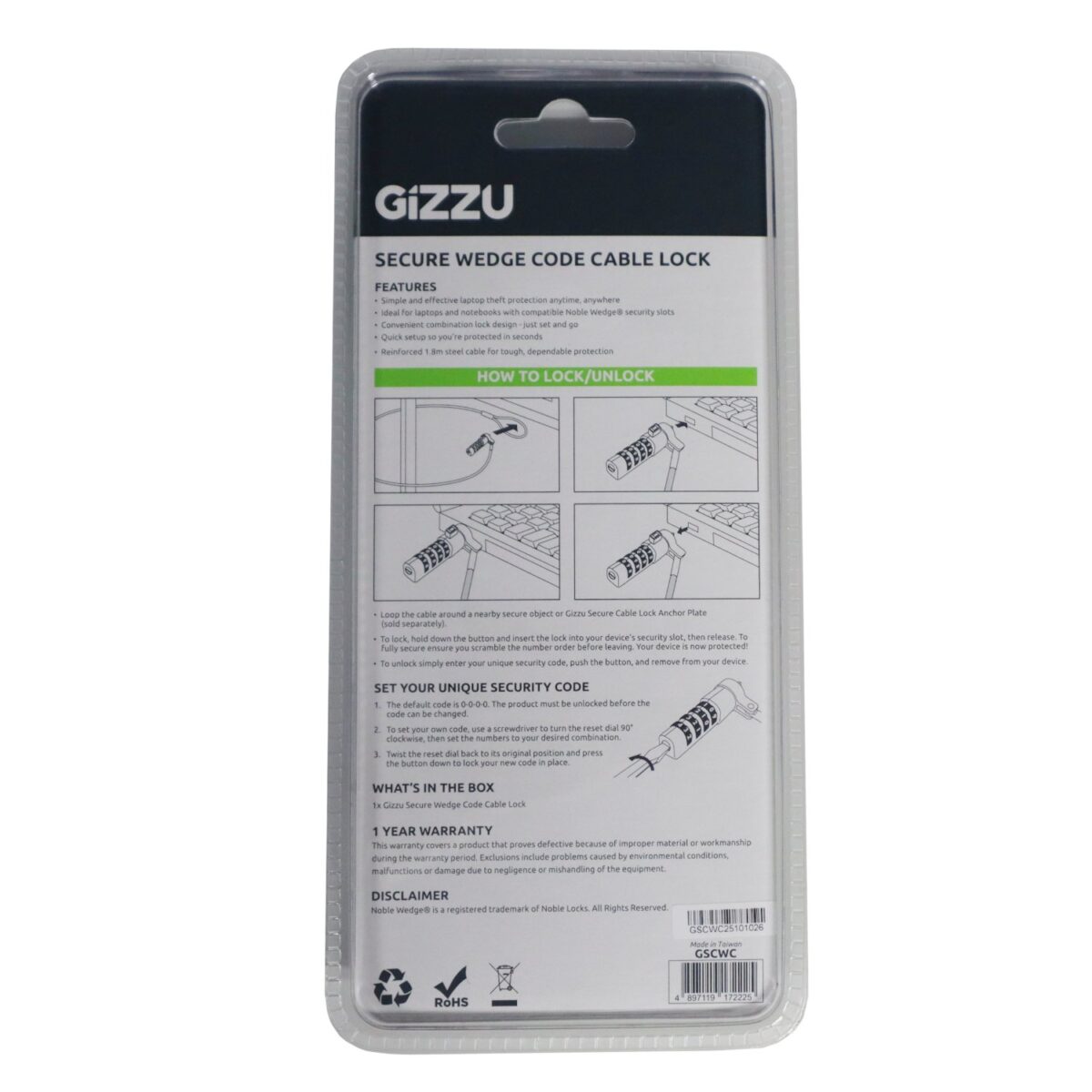 Mnm Box Deals | Gizzu Secure Wedge Code Cable Lock 1.8M Gizzu Secure Wedge Code Cable Lock 1.8m - Image 3