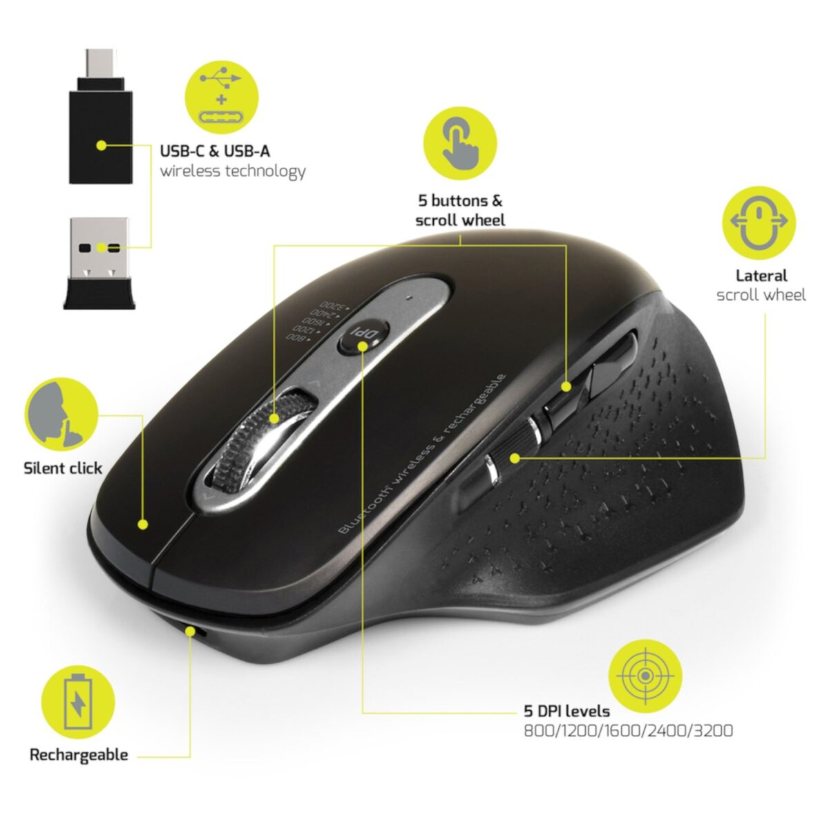 Mnm Box Deals | Port Connect Bluetooth Wireless And Rechargeable Executive Mouse - Black Port Connect Bluetooth Wireless and Rechargeable Executive Mouse - Black - Image 3