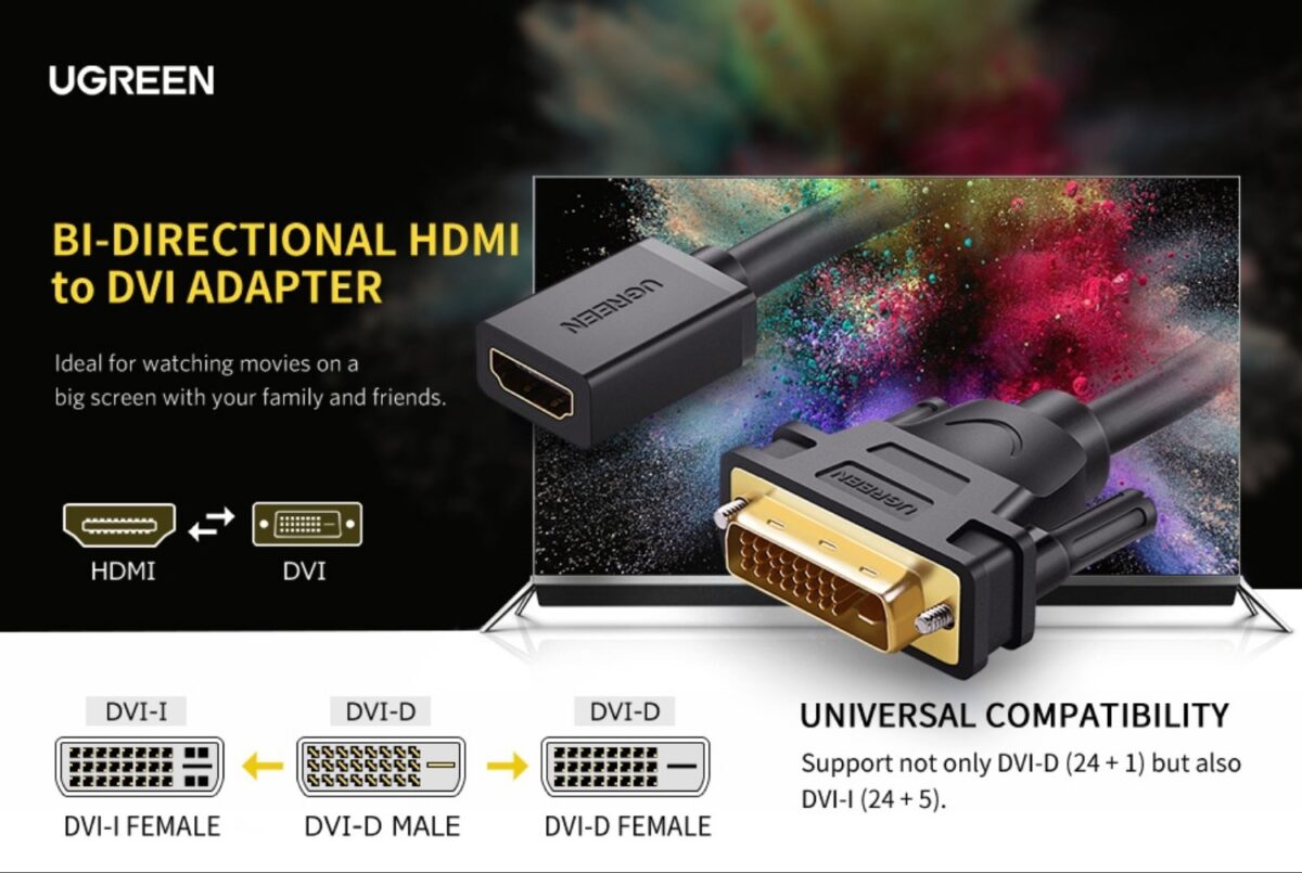 Mnm Box Deals | Ugreen Dvi To Hdmi Cable Adapter 15Cm | Male To Female | 1080P Full Hd – Black UGREEN DVI to HDMI Cable Adapter 15cm | Male to Female | 1080p Full HD – Black - Image 4