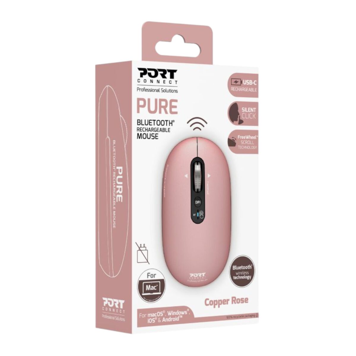 Mnm Box Deals | Port Connect Pure Mac Rechargeable Wireless And Bluetooth Mouse - Copper Rose Port Connect PURE MAC Rechargeable Wireless and Bluetooth Mouse - Copper Rose - Image 5