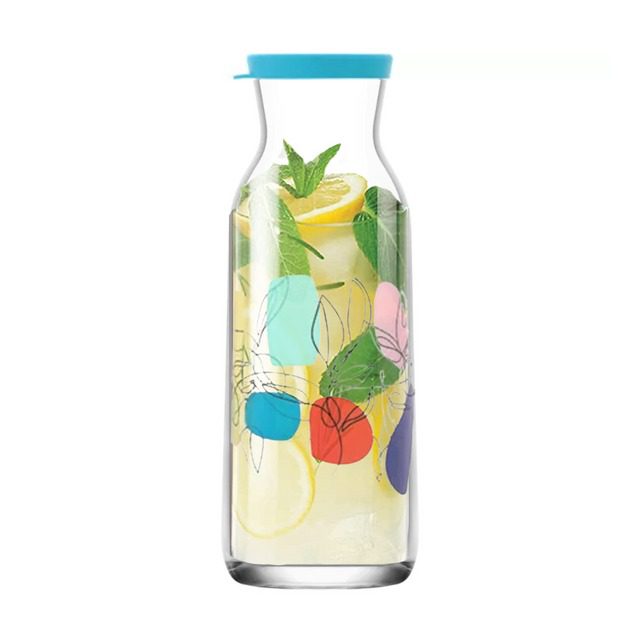 LAV 1.2 Lt Glass Bottle w/Flower Pattern w/Silicone Lid