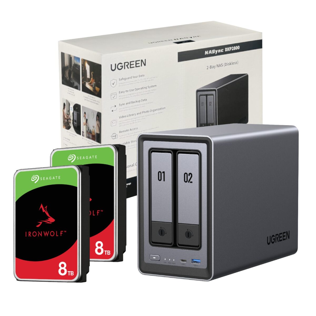 Mnm Box Deals | Ugreen Nasync Dxp2800 2 Bay Nas With Seagate Ironwolf Nas 16Tb Sata Hard Drive Bundle (2X 8Tb) UGreen NASync DXP2800 2 Bay NAS with Seagate Ironwolf NAS 16TB SATA Hard Drive Bundle (2x 8TB)