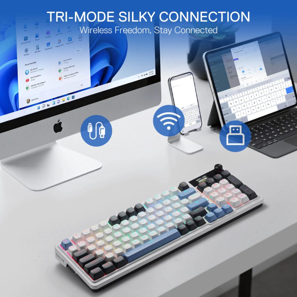 Mnm Box Deals | Redragon K719Wgb Galatin Rgb Pro Full Sized Wireless Gaming Keyboard - White Redragon K719WGB GALATIN RGB PRO Full sized Wireless Gaming Keyboard - White - Image 2