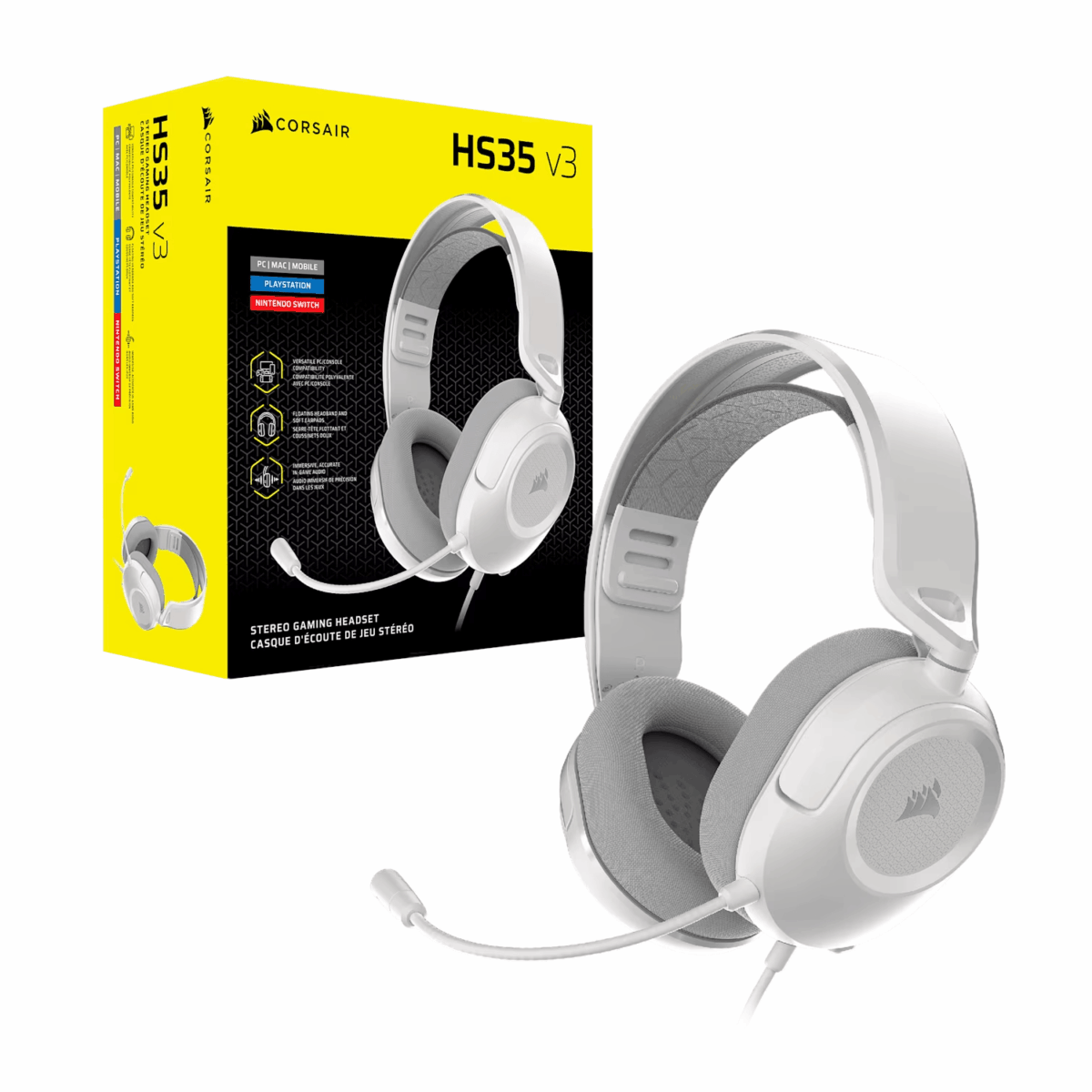Mnm Box Deals | Corsair Hs35 V3 Wired Gaming Headset - White Corsair HS35 v3 Wired Gaming Headset - White - Image 4